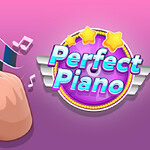Perfekt Piano-logo med stjerner og et hjerte på en lyserød baggrund samt et ikon af en hånd