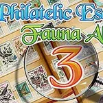 Frimærkesamling med dyremotiver og en lup, med teksten Philatelic Escape Fauna Album 3