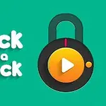 Teksten Pick a Lock med et grafisk billede af en hængelås med en play-knap på en grøn baggrund