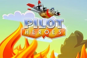 Et tegnet fly svæver over flammer med teksten Pilot Heroes i forgrunden