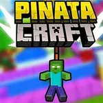 Teksten Pinata Craft vises med en grøn, firkantet figur, der hænger som en piñata foran en farverig, sløret baggrund
