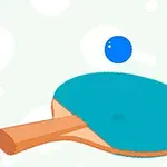 Blå bordtennisbat og bold på lys baggrund med mønster af bats