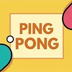 To bordtennisbat og en bold omkranser teksten PING PONG på en gul baggrund