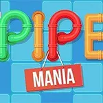 Farverige rør danner ordet PIPE med et skilt, hvor der står MANIA, på en blå baggrund