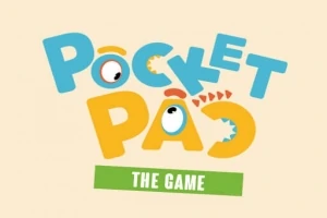 Teksten Pocket Pac the Game er farverigt præsenteret med i-øjnefaldende grafiske elementer og legende typografi