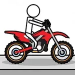 Tegnet figur på en rød motocrossmotorcykel på en grå flade