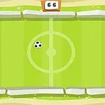 Illustration af en simpel, grøn spillebane med en sort-hvid fodbold i midten og fire røde rektangulære mål på hver side
