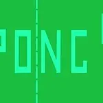 Pong Grønt rektangulært spilbillede med ordet PONG i midten, flankeret af to lodrette streger og en stiplet linje i midten