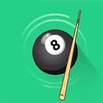 Sort 8-ball og en billiardkø på grøn baggrund