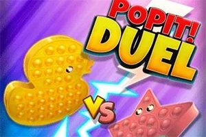 Gul and elastisk and silikonand og pink stjerne med ansigter, teksten “POPIT!