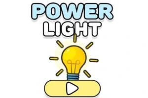 En tegning af en tændt lyspære med teksten Power Light ovenover og en play-knap nedenunder