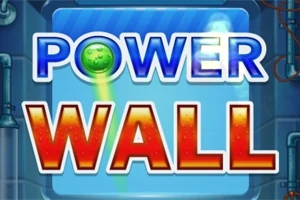 Teksten POWER WALL med en grøn kugle og blå baggrund