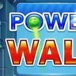 Teksten POWER WALL med en grøn kugle og blå baggrund