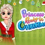 To prinsesser i juletema med tekst Princess Ready for Christmas på en grøn mønstret baggrund pyntet med juledekorationer