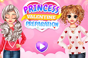 To an piger i farverige trøjer foran en lyserød baggrund med teksten Princess Valentine Preparation