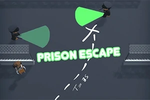 To vagter med lyskegler patruljerer et fængsel, mens teksten PRISON ESCAPE er vist i midten