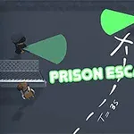 To vagter med lyskegler patruljerer et fængsel, mens teksten PRISON ESCAPE er vist i midten