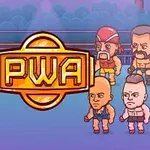 Tegneserieagtige figurer i bryderkostumer står omkring et gyldent PWA-logo