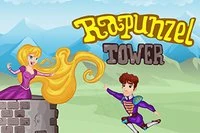 Den onde heks holder Rapunzel i et meget højt tårn