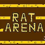 To mus med grønne kugler mødes omkring teksten RAT ARENA på en brun baggrund med gule, ostelignende elementer