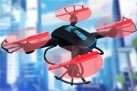 Her er et dronesimuleringsspil med 3D-animationer