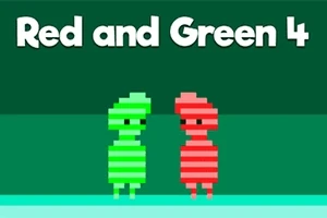 To pixelkarakterer i grøn og rød står ved siden af hinanden på en grøn baggrund med teksten Red and Green 4 øverst