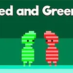 To pixelkarakterer i grøn og rød står ved siden af hinanden på en grøn baggrund med teksten Red and Green 4 øverst