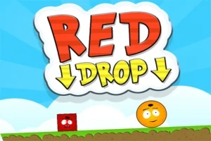 Et animeret billede med teksten RED DROP ovenfor en rød firkantet figur og en orange rund figur på græs