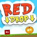 Et animeret billede med teksten RED DROP ovenfor en rød firkantet figur og en orange rund figur på græs