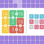 Farverige tal og matematiske symboler arrangeret i et gitter, med teksten RESOLVE A MATH GAME til højre
