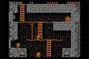 Rick Dangerous Et retro-platformspilbillede med stiger, stenmure og pixelkunstfigurer