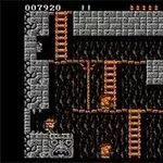 Rick Dangerous Et retro-platformspilbillede med stiger, stenmure og pixelkunstfigurer