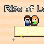 To pixelpersoner står sammen på en platform med teksten Rise of Lava ovenfor
