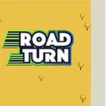 Grafik med teksten Road Turn på venstre side og illustration af biler, der kører rundt om et hjørne på højre side