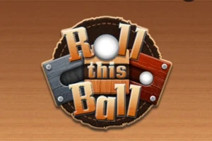 Logo med teksten Roll this Ball over et bræt med metalliske og trædetaljer