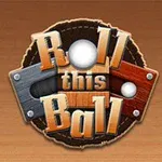 Logo med teksten Roll this Ball over et bræt med metalliske og trædetaljer