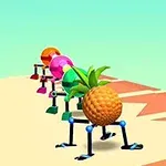 Ananas på farverige robotben står på en platform med geometriske zoner