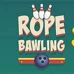 Logo med teksten Rope Bawling 3 med bowlingkegler øverst og en bowlingkugle nederst, på en grøn baggrund