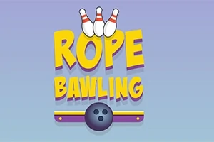 Tekst i lyse farver med ordet ROPE BAWLING sammen med en bowlingkugle og kegler på en lys baggrund