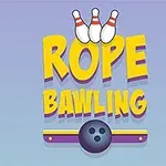 Tekst i lyse farver med ordet ROPE BAWLING sammen med en bowlingkugle og kegler på en lys baggrund