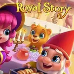 Royal Story En smilende heks med lyserødt hår og en troldmandshat rører i en gryde ved siden af en glad nisse og en bjørn i et hyggeligt køkken