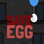 Tegnet person ved siden af teksten SAVE EGG med en ballon og et æg i forgrunden