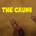 Tekst SAVE THE CRUMB i gule bogstaver over et billede af myrer på en brun baggrund
