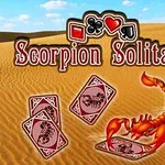 En ørken med en skorpion ved siden af kort og teksten Scorpion Solitaire øverst