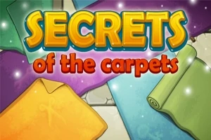 Farverige tæpper og teksten Secrets of the Carpets mod en lys baggrund
