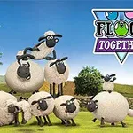 En gruppe animerede, uldne får med sorte ansigter, der poserer på en grøn mark under en blå himmel, med teksten Flock Together i baggrunden