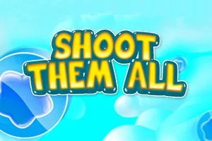 Teksten Shoot Them All i gule og blå bogstaver på en lys blå baggrund med skyformede ikoner