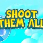 Teksten Shoot Them All i gule og blå bogstaver på en lys blå baggrund med skyformede ikoner