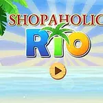 Papegøje sidder på en gren ved en strand med teksten Shopaholic Rio i farverige bogstaver