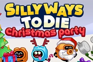 Tegneseriefigurer i juleudklædning med tekst Silly Ways to Die Christmas Party øverst